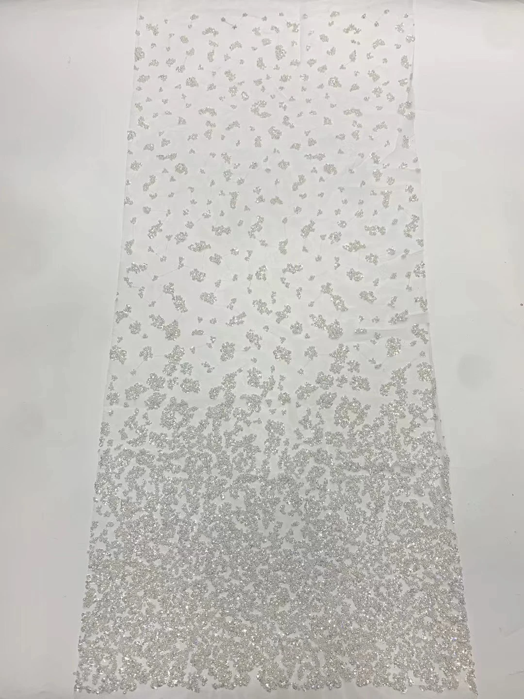 

WHite Pearls Africa High-end Temperament Fashion three-dimensional Shiny Sequins mesh bead lace embroidery fabric DIY Wedding D