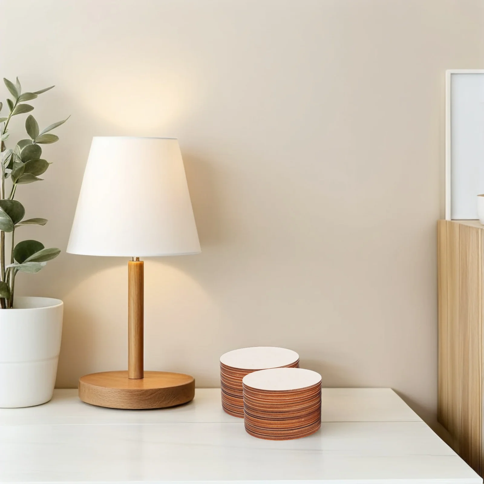 

50pcs Art Decorations Natural Wood Slices Round Craft Discs For Diy Painting Home Decor Wedding Crafts Classroom Projects Solid