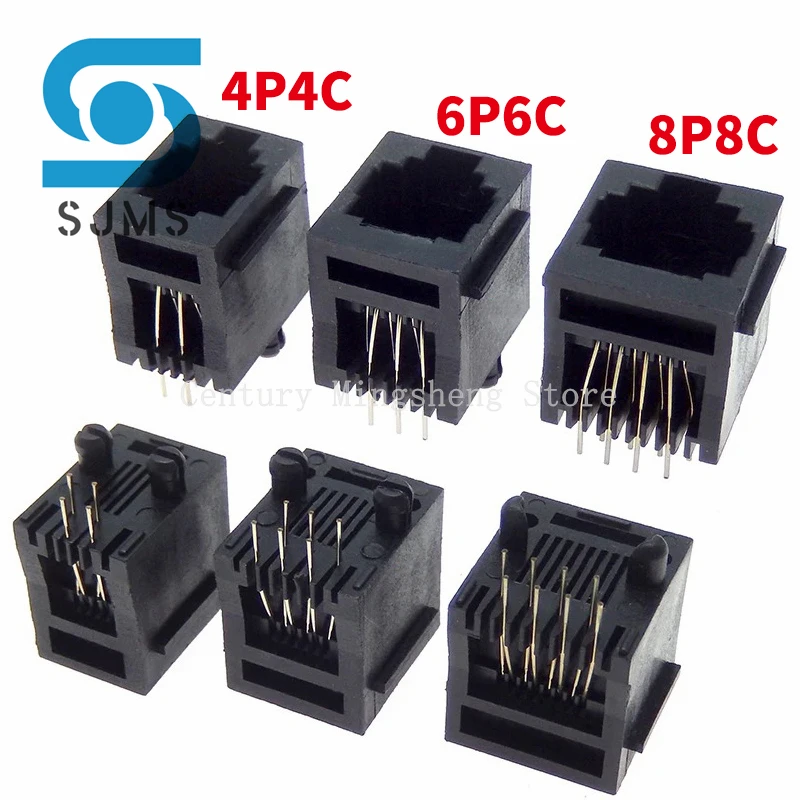 10PCS RJ11 telephone FEMALE SOCKET 180 degrees Vertical PCB Solder Type 8P8C 6P6C 4P4C female jack Network connector 4 6 8 pin