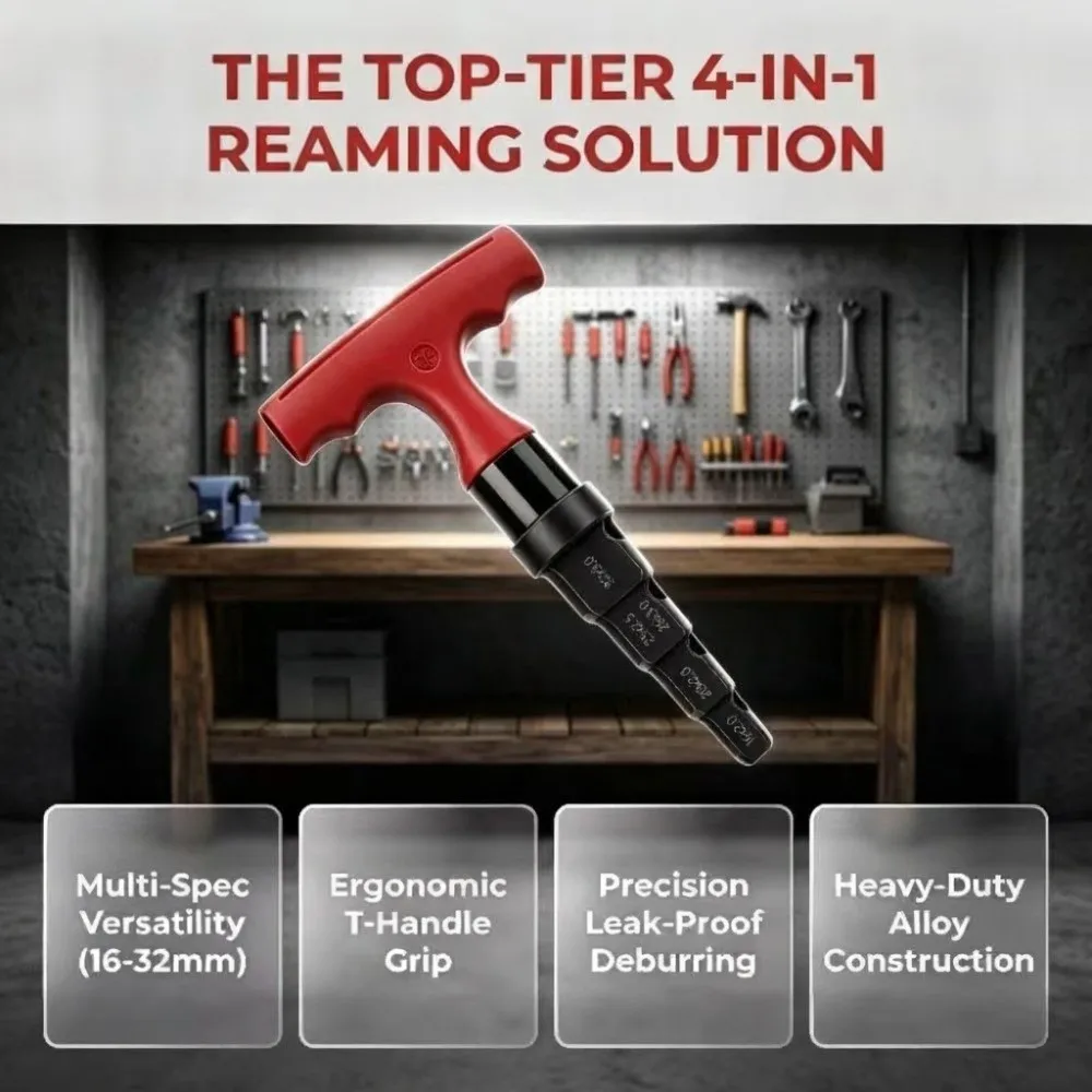 16 20 25 32mm Chamfering Reamer 4-in-1 Multi-size Pipe Calibration Deburring Tool Ergonomic T-handle Deburring Chamfering
