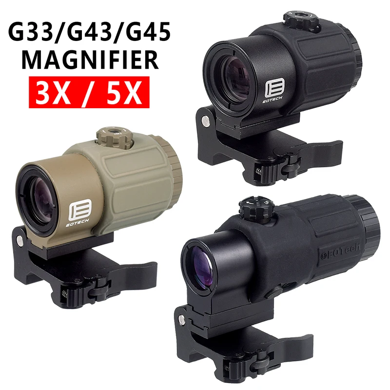 

Тактический прицел Eotech G33 G43 G45, фиксированный 3-кратный 5-кратный лупа с переключателем по бокам, быстросъемное крепление QD для страйкбола, охоты