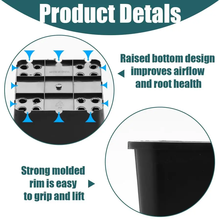 

Pots 6 Inch 40 Pcs, Plastic Seed Starting Pot with Drainage Holes, Sturdy Seedling pots for Planting, Cuttings Black