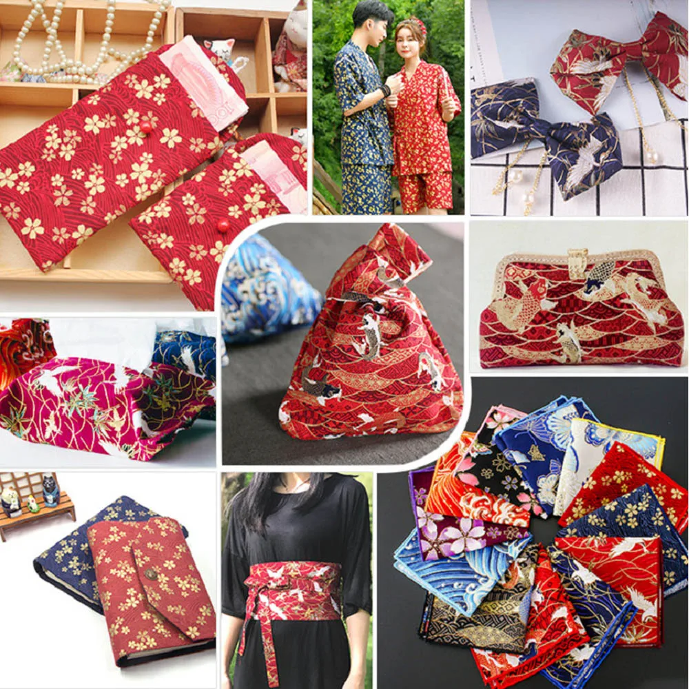 5PCS Japanese Fabric Cherry Blossom Bronzing Cotton Fabric Material Craft Kimono DIY Patchwork Sewing Dolls Bag Needlework Cloth