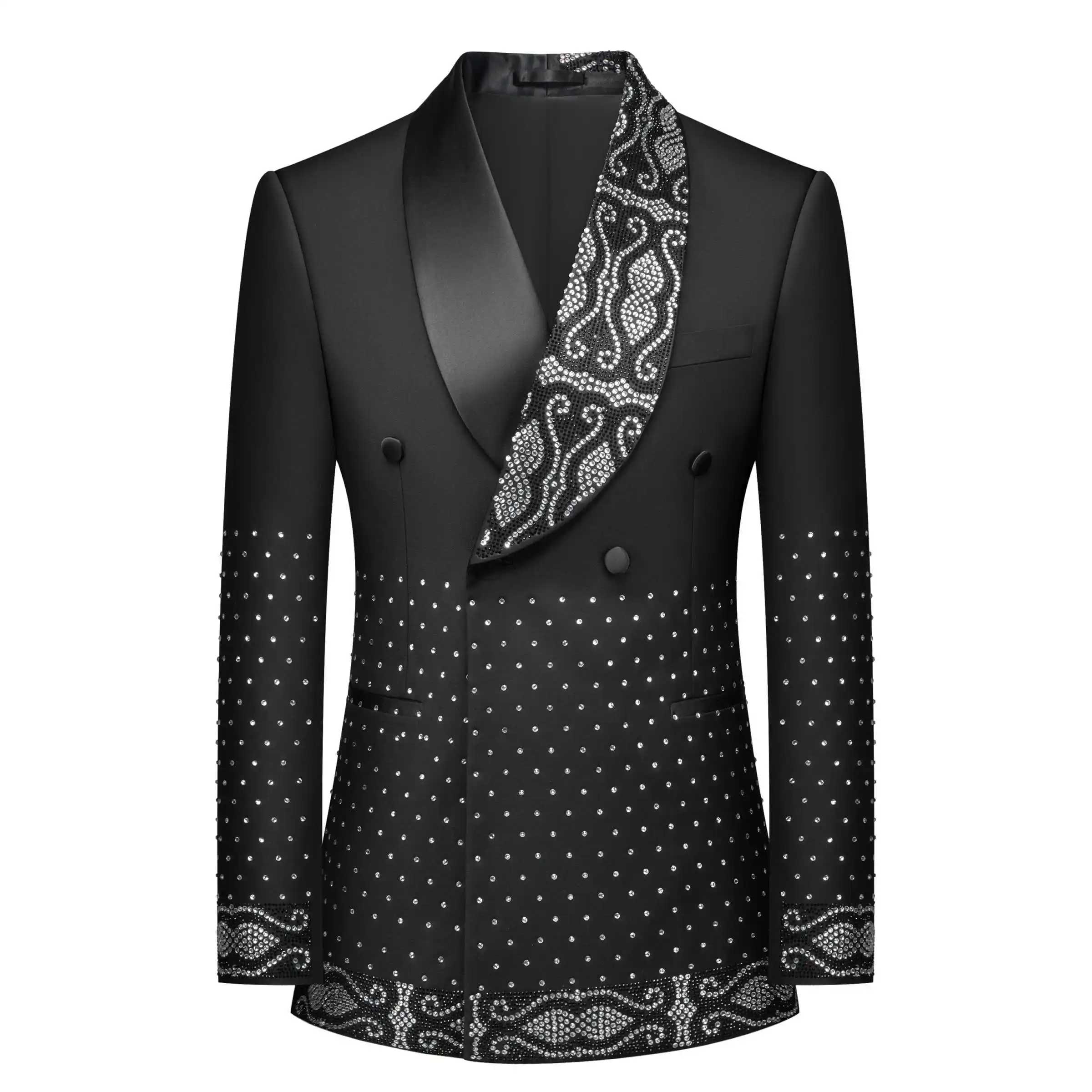 Men's Suit One Piece Jacket One Button Sheer Beads Pearls Appliques Lapel Business Formal Work Wear Wedding Groom Costume Homme