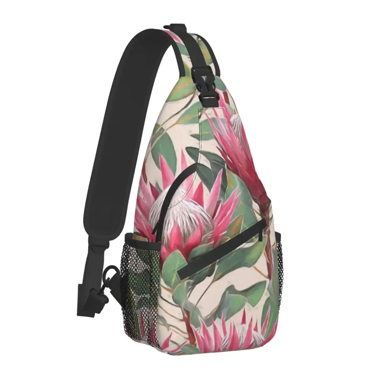 Painted King Proteas On Cream Crossbody Chest Bags Protea Pockets Travel Pack Messenger Sports Teens Shoulder Bag Unisex