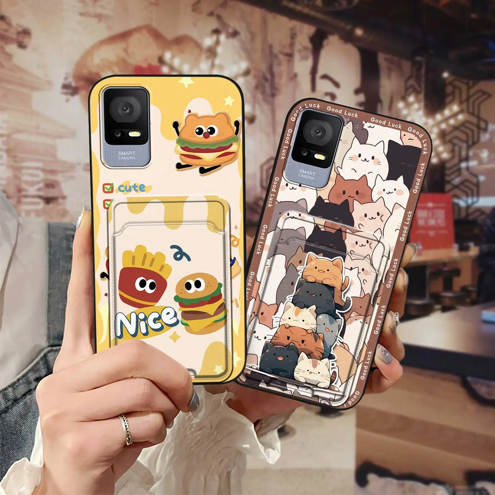 Graffiti Card slot Phone Case For TCL 405/406/408/T506S Card bag Dirt-resistant Back Cover Silicone Waterproof Cover