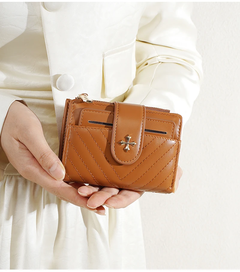 Neue Damen-Kurzgeldbörse, hochwertig, abnehmbarer Kartenhalter, Damen-Geldbörse mit Reißverschluss, Münzfach, Fotohalter, Geldklammer für Mädchen – Detail 24