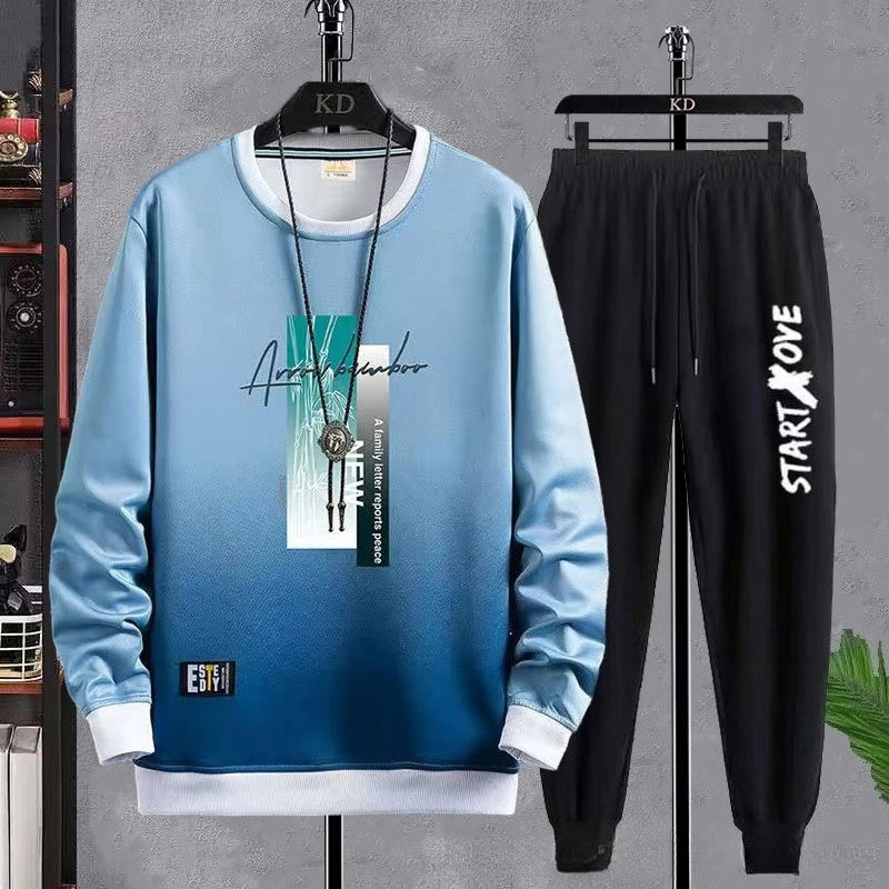2025 الخريف الرجال هوديي مجموعات بلوزات طويلة الأكمام التي شيرت الصالة الرياضية الزي طالب البوليستر البلوز + السراويل الطويلة قطعتين مجموعات #3