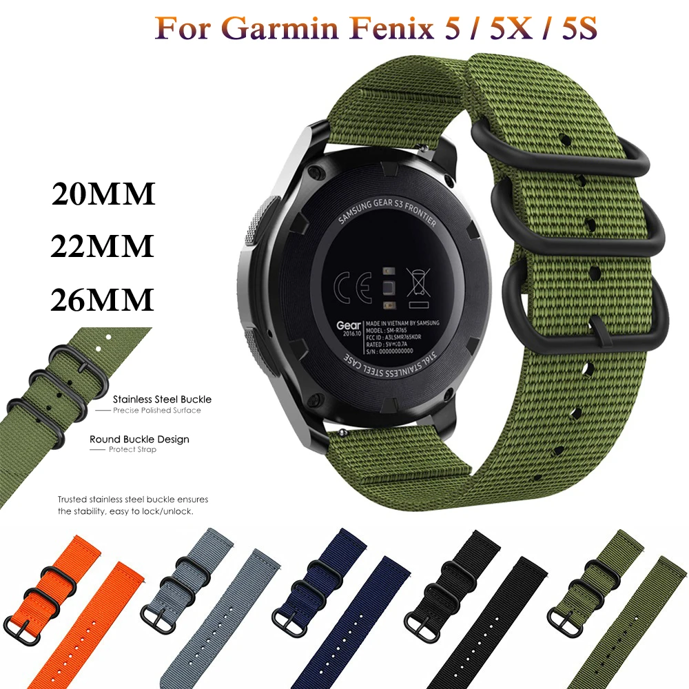 20/22/26mm fashion Nylon bands Strap for Garmin Fenix 5 5X 5S Plus 6 6s 6x/3 /Forerunner 935 Smart Bracelet Easy Fit Band Correa