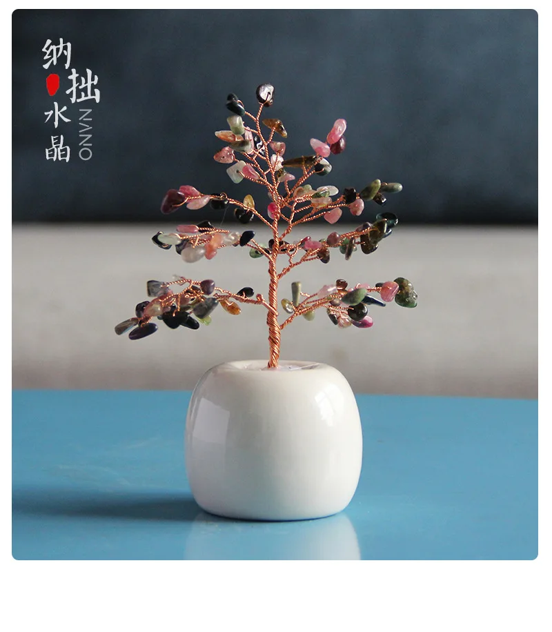 Mini albero della fortuna del desktop dell'ufficio dell'ornamento dell'albero di cristallo in polvere naturale