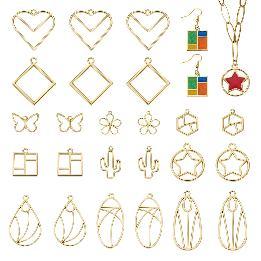 

Geometric Open Back Bezel Pendants Hollow Frame Charms Epoxy Resin Pressed Flower Oranment DIY Craft Jewelry Making Accessories