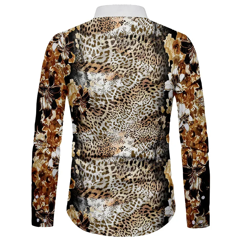 Fashion Leopard Men\'s Shirt Tops Sapphire Purple Gray Casual Outdoor Spring Summer High Quality Material Plus Size