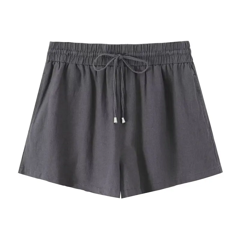 ลําลองผ้าลินินผสม orts ชุดชั้นในแฟชั่นสตรี Sle กางเกงมุมแบนฤดูร้อน 2025 มาใหม่เรียบง่ายเดินทาง Sle หลวม...