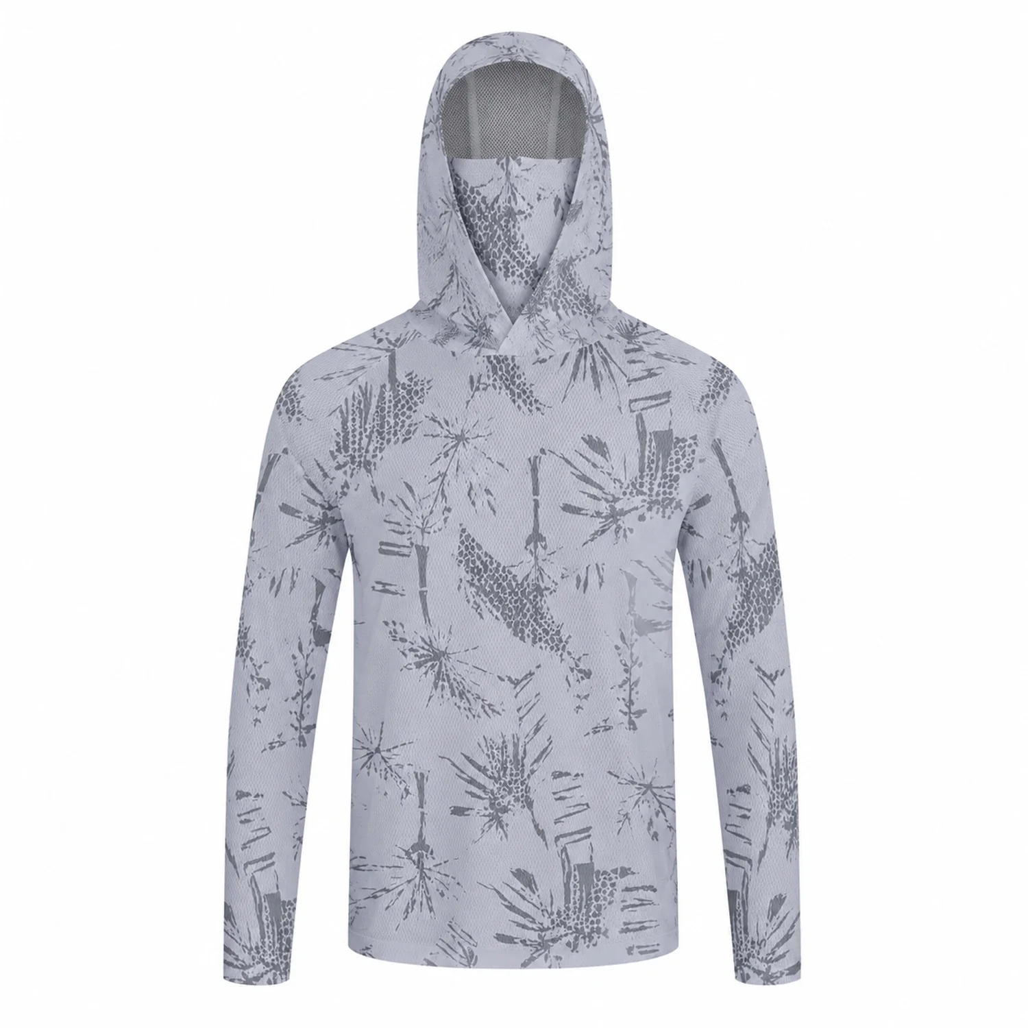 Herren Sommer UPF50+ Angel-Hoodie mit Gesichtsmaske, Reed Camo Bass-Print, schnelltrocknend, atmungsaktiv, leicht, langärmeliges Angelhemd – Detail 14