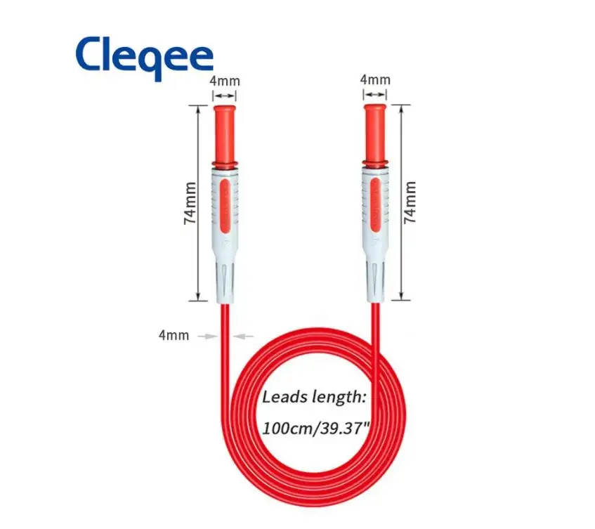 Cleqee P1032 2 шт., двойная штекер типа «банан» с оболочкой 4 мм, тестовый провод мультиметра, медная вилка с двойным концом, кабель из ПВХ, провод 1000 В, 15 А, 100 см