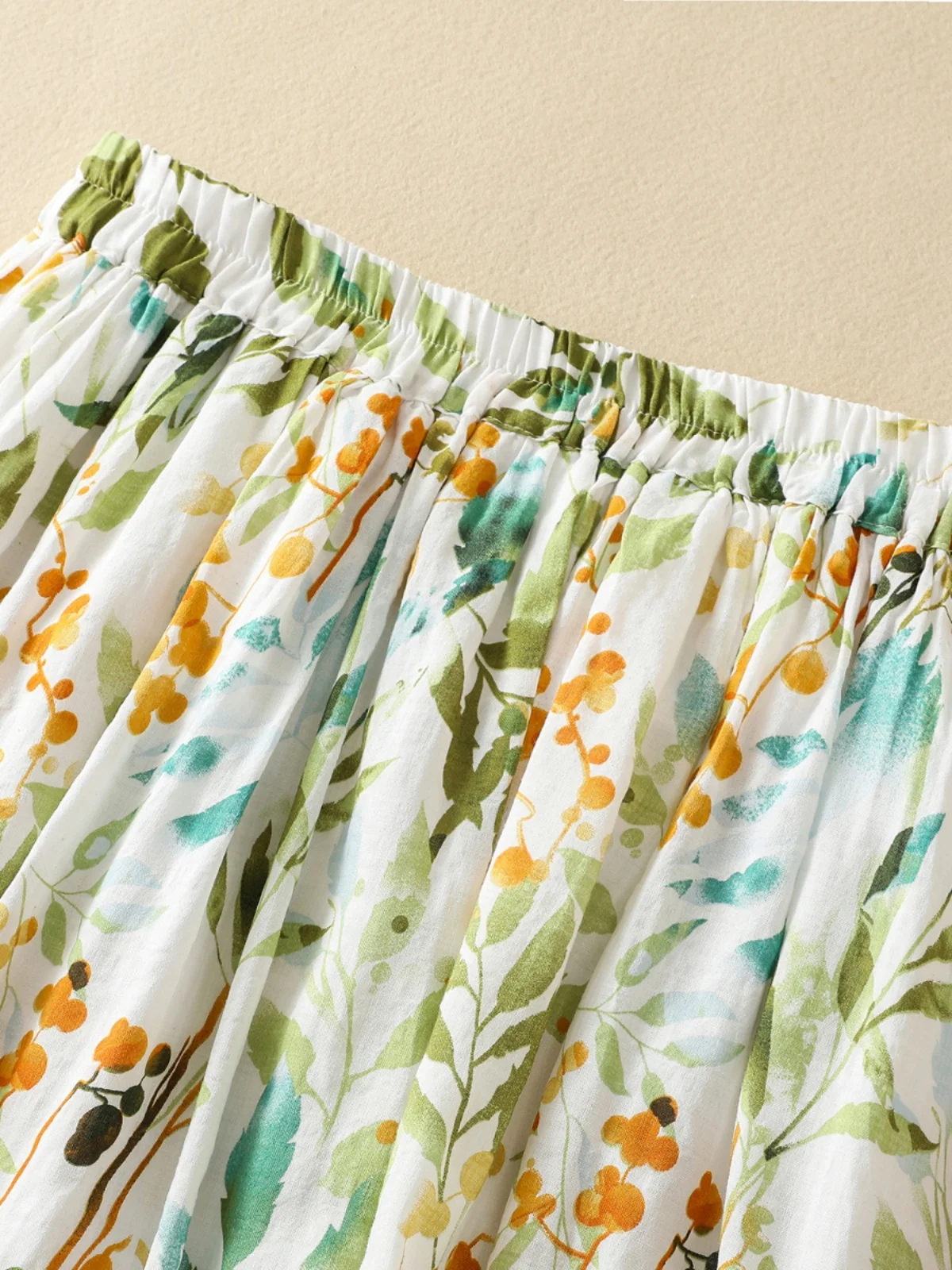 레트로 플로럴 코튼 린넨 하이웨이스트 얇은 A라인 스커트 여성 여름 미디 스커트 출퇴근용 하이웨이스트 플로럴 스커트