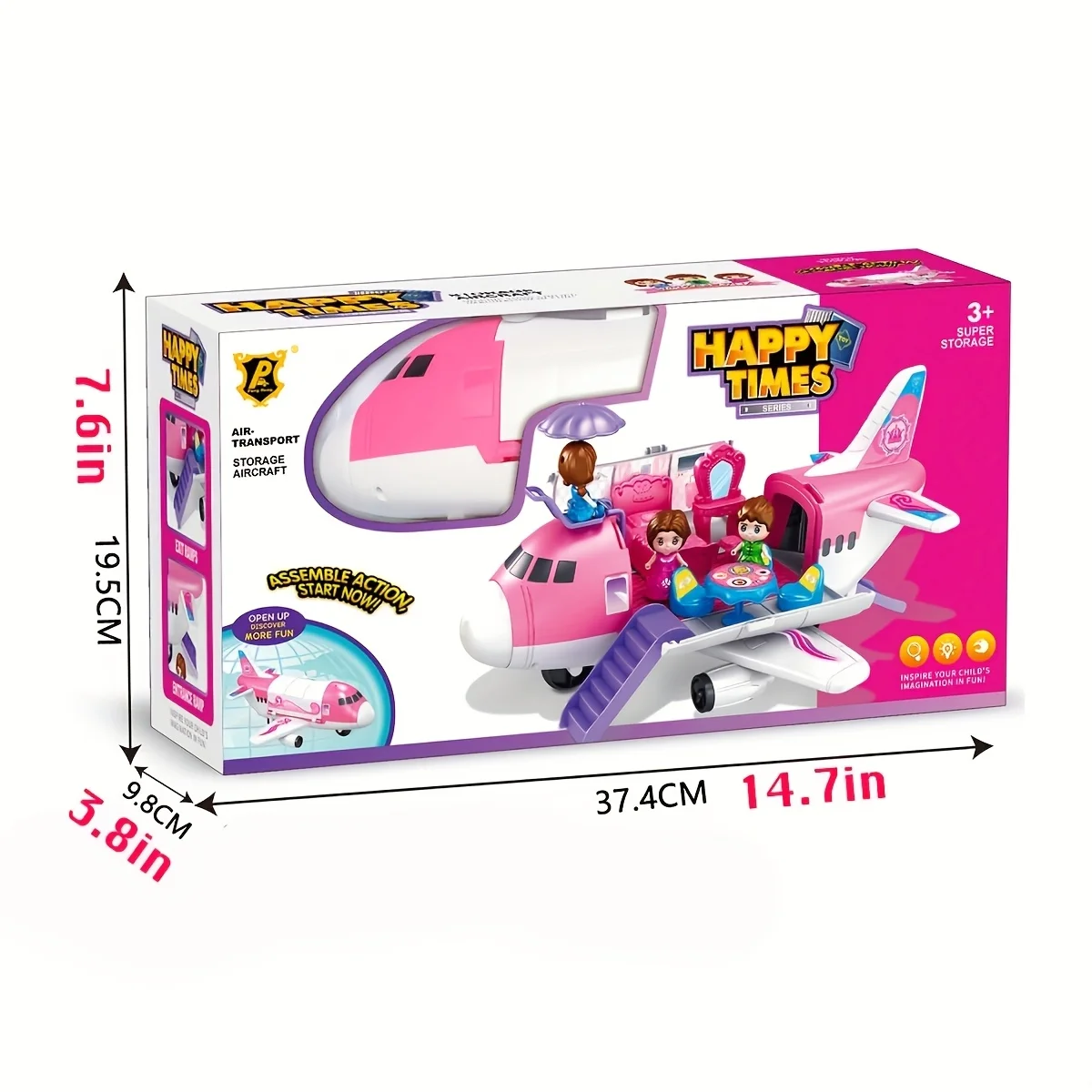 子供用ピンクプリンセス飛行機プレイセット1個、アクセサリー、家具、フィギュア付きのふり遊び飛行機おもちゃ