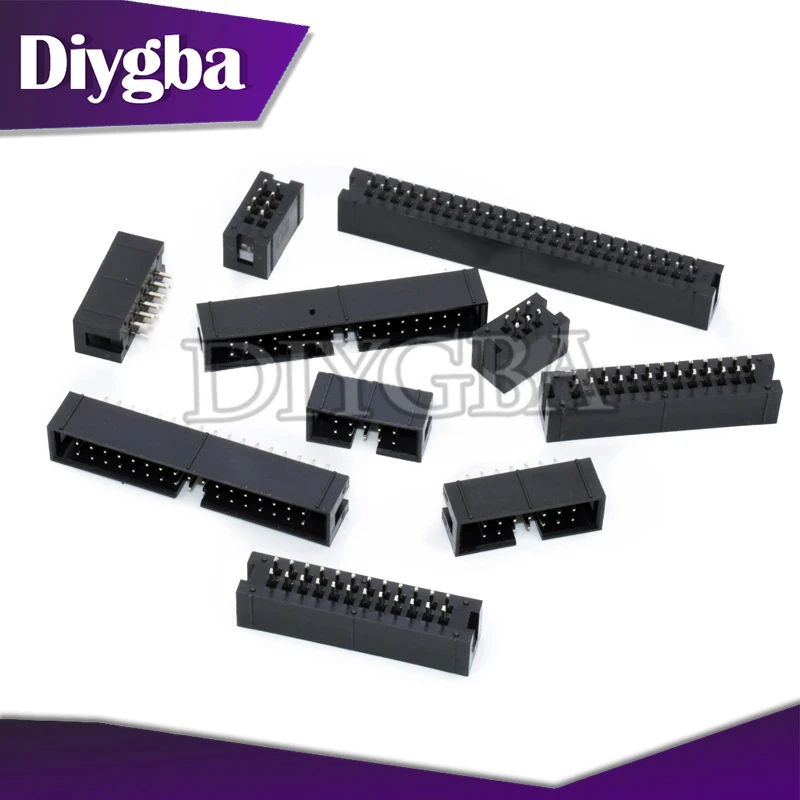 10pcs DC3 Through Hole 6 8 10 12 14 16 20 26 30 34 40 50Pin 2.54mm Pitch Straight Male Shrouded PCB IDC Socket Box Header