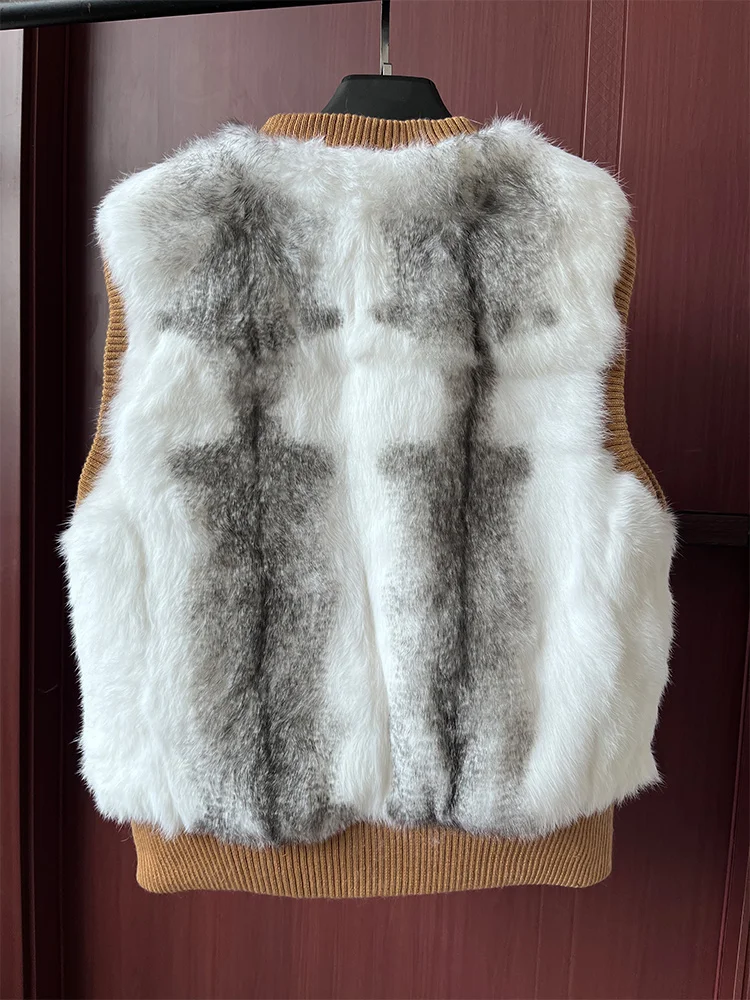 2026 Fashion Women's Genuine Real Rabbit Fur Vest Coat Knitting Winter Fur Jacket Casual Short Outwear Slim with Zipper