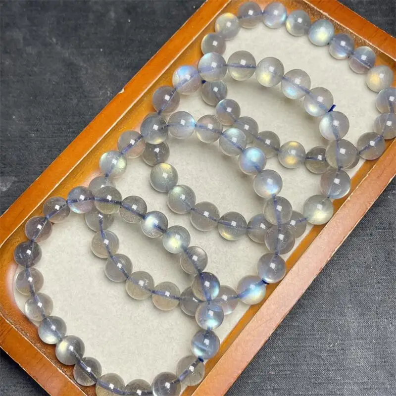 10MM Natural Gray Moon Stone Bracelet For Women Men Love Gift Crystal Beads Strands Jewelry Gift 1PCS