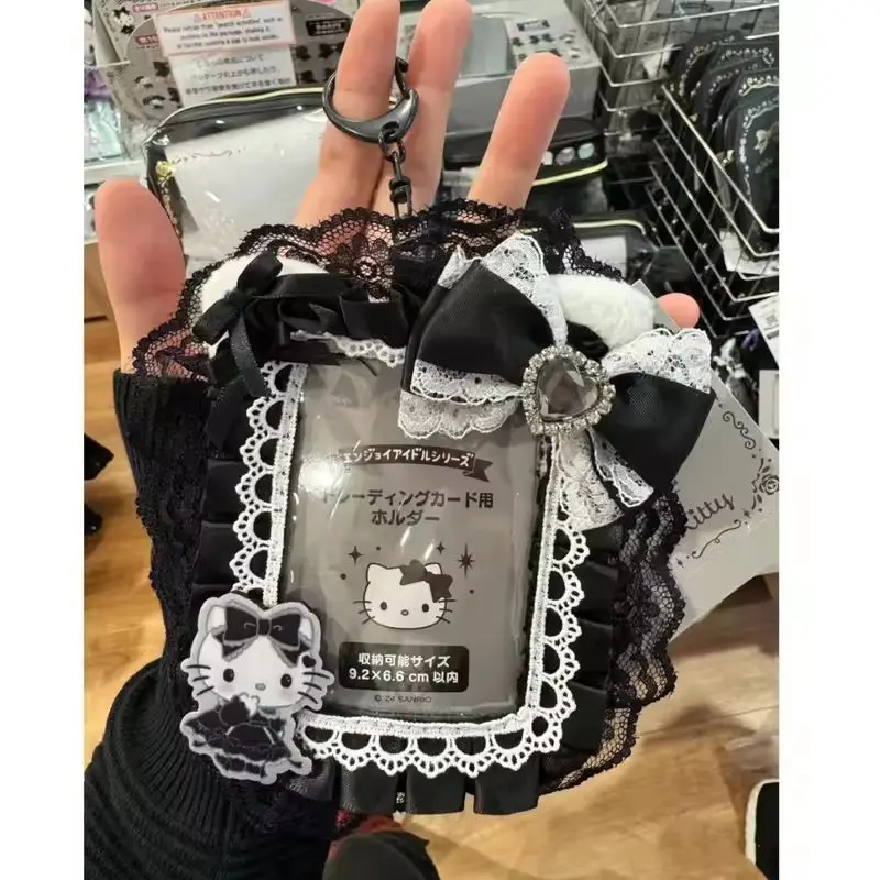 

My Melody Hellokittys Kuromi Lace Bow Storage Card Holder Bag Sanrio Dark Series Decoration Pendant Cute Id Card Bag Key Chain