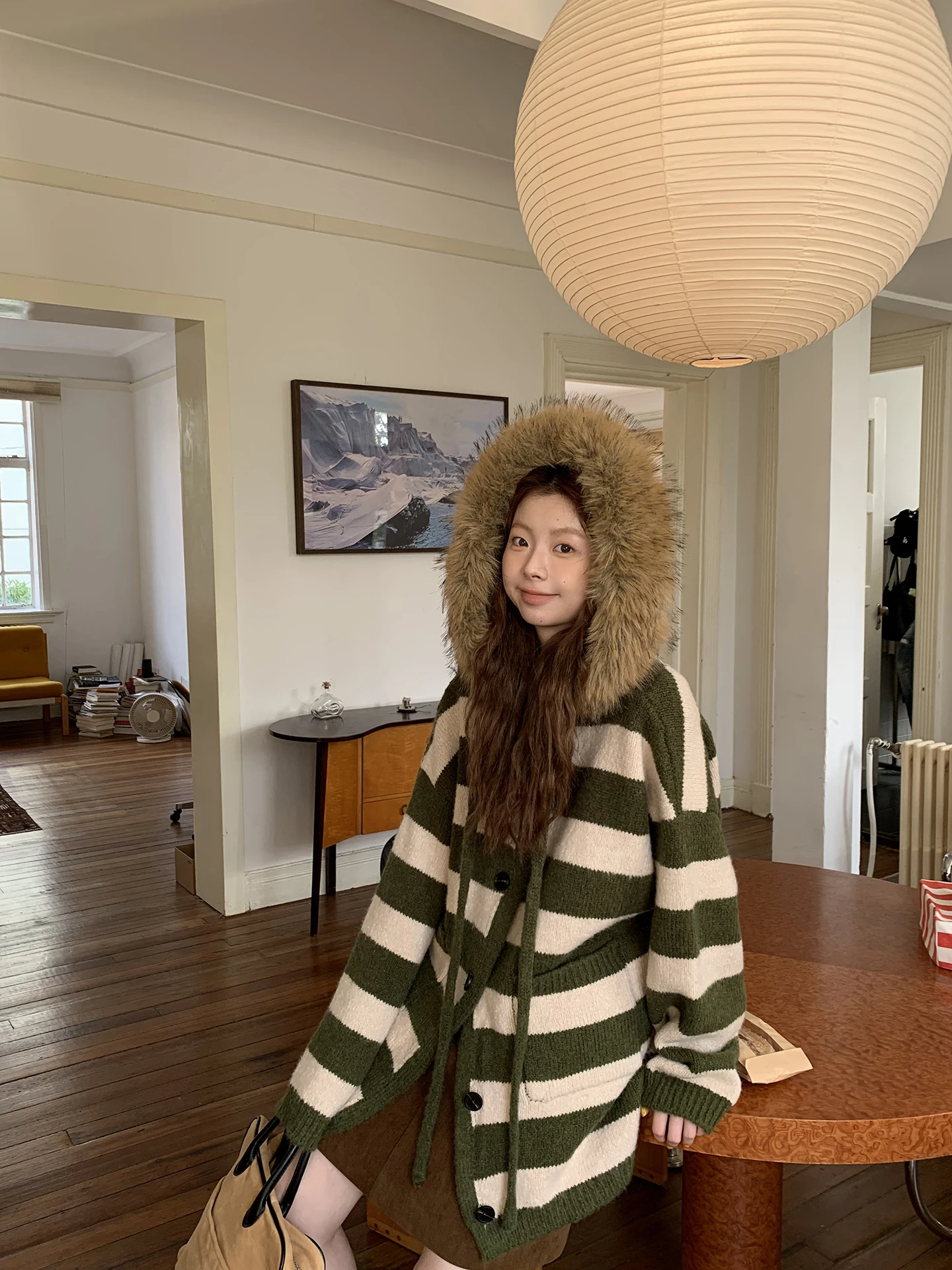 

Ladies' Wool Knitted Open Cardigan Winter Faion Top Hooded Lazy Sle Sweater Jaet G Sle Commute Wind Straight Tube pe