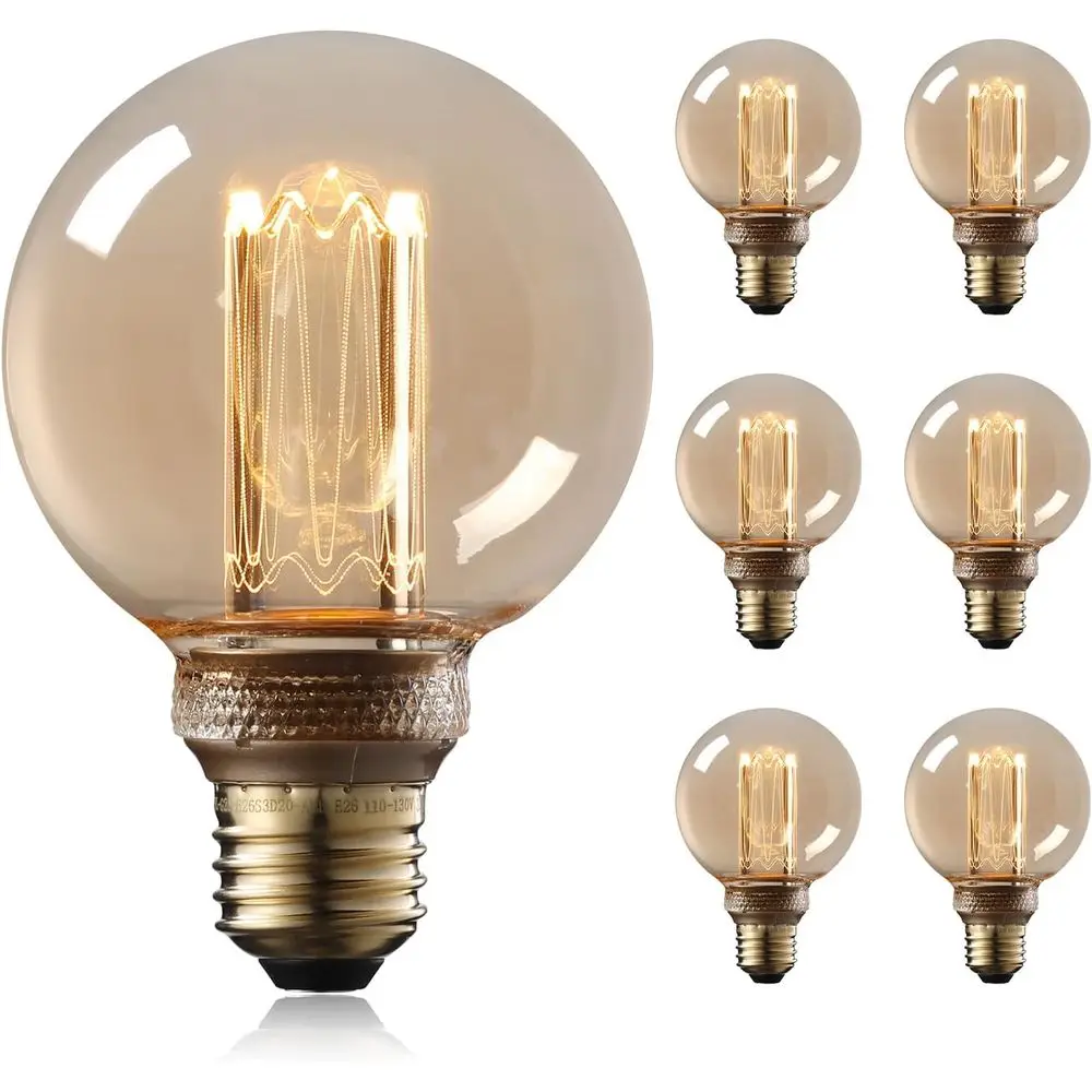 G25 Globe Edison LED-Glühbirne, bernsteinfarbenes Glas, 3,5W 120LM dimmbar, G80 virtuelle Glühfadenbirnen, E26 Fassung, Vintage-Dekorationsleuchte