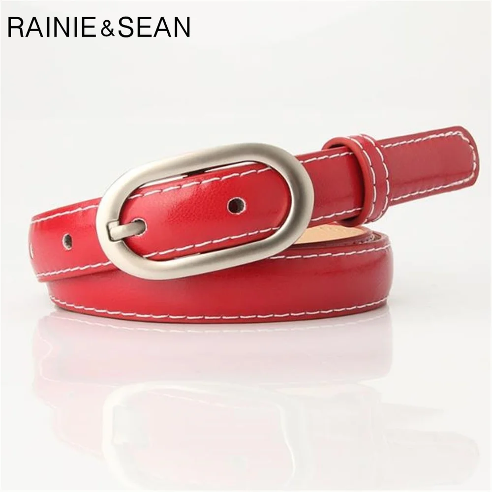 RAINIE SEAN Wit Lederen Vrouwen Riem Pin Gesp Casual Riem Vrouwen Dunne Band Pu Leer Mode Nieuwe Dames Riem voor Broeken