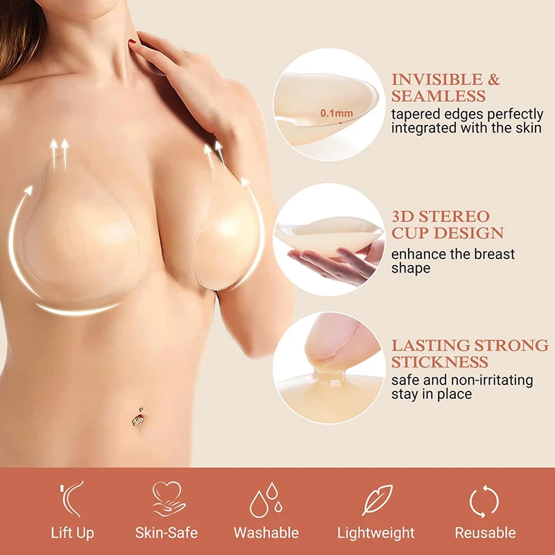 Kave 2025 Sticky Bra Silicone Adhesive Bra for Women Invisible Bras for Backless Strapless Dress Nippless Covers Push Up Bra image 6