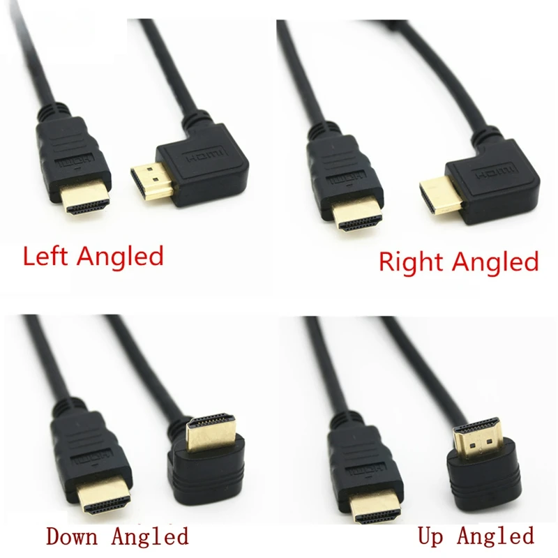 كابل تمديد HD من الذكور إلى HDMI متوافق مع ، أسفل الزاوية اليمنى اليسرى ، 90 درجة ذكر ، كابل زاوية V ، 50: 50