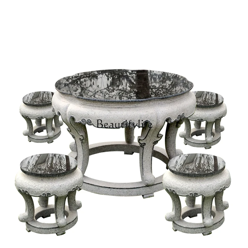 

Stone table stool courtyard garden outdoor villa hotel natural marble coffee table ornament