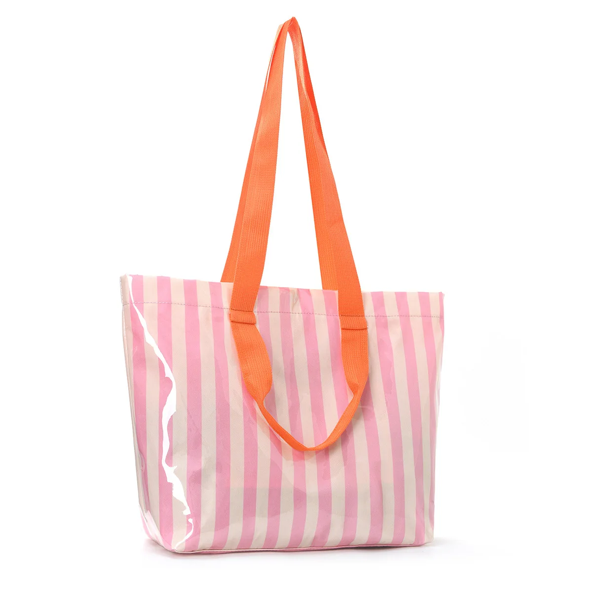 OUIO Striped Waterproof Beach Bag Clear PVC Coated Large Tote Shoulder Bag With Wide Strap For Summer Beach Pool Outdoor Travel