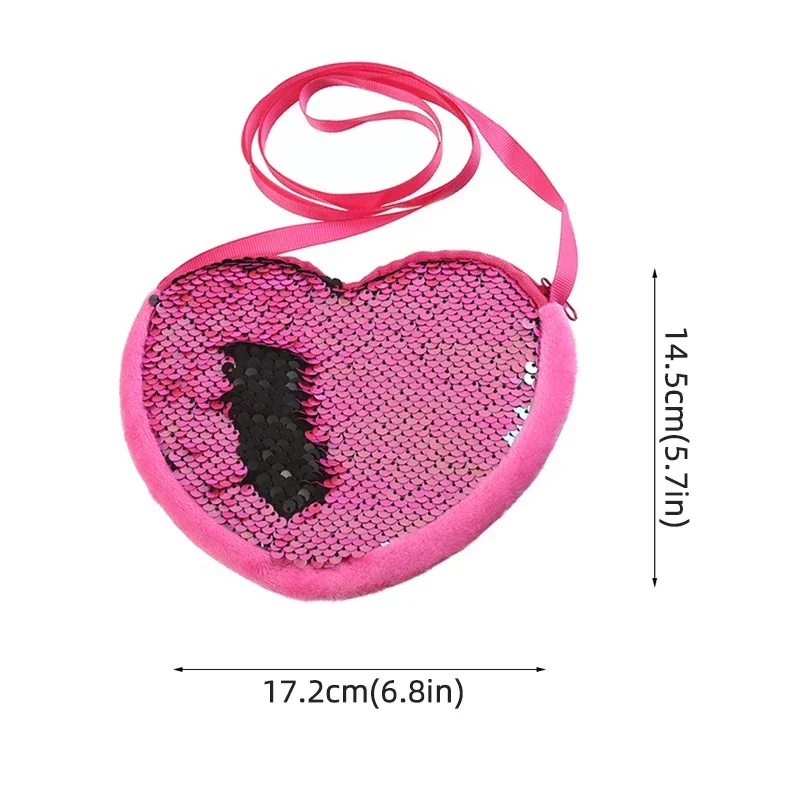 Heart Shape Coin Purse colorful Sequins Shiny Lanyard Shoulder Bag Children\'s Messenger Small Pack Kids Handbag Lovely Girl Gift