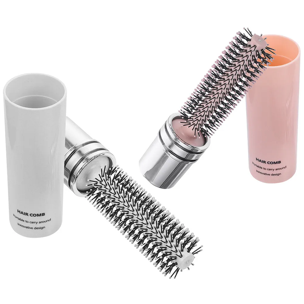 2Pcs Portable Roll Hairbrush Retractable Small Styling Hair Brush for Blow Drying Curl Training Anti-Static Hair Roller Comb