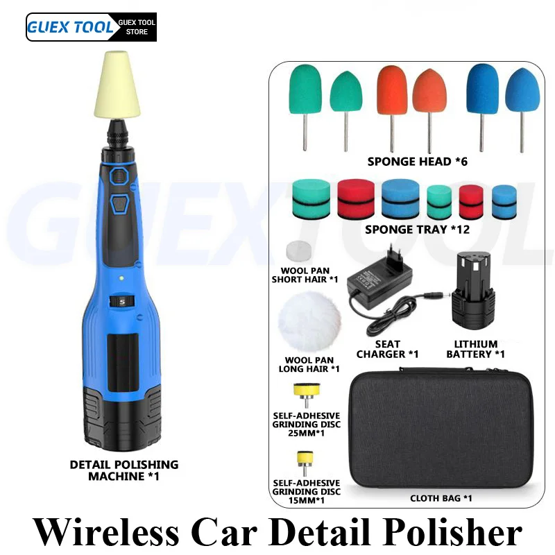 

Wireless Car Detail Polisher, Handheld Adjustable Speed Car Waxing Machine,For Rearview Mirrors/Door Handles/Car lights/interior