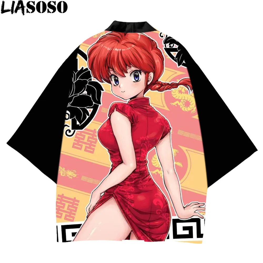 LIASOSO – Costume de Cosplay Yukata japonais, imprimé 3D, Anime, Kimono Ranma, chemises pour hommes, Harajuku, Streetwear traditionnel, 1/2