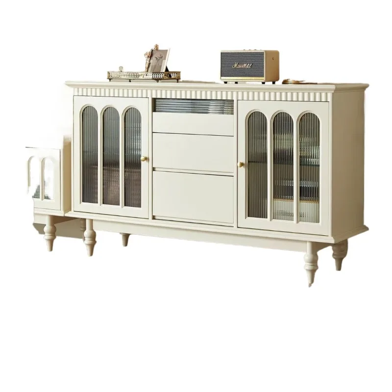 

American light luxury solid wood dining side cabinet French white small apartment kitchen locker integrated wall wine cabinet