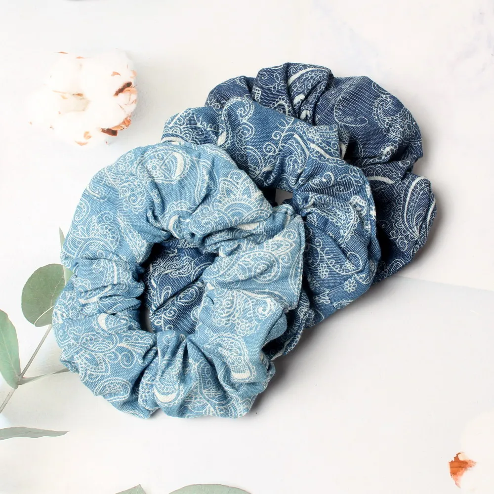 3 Stück Denim-Haargummis für Mädchen und Frauen, Paisley-elastische Haarbänder, Haargummi, Pferdeschwanz-Halter, Haar-Gummibänder, Denim-Haar-Accessoires – Detail 5