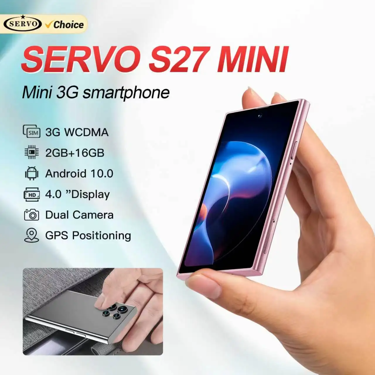 SERVO S27 MINI Android Small Smartphone 3G WCDMA Play Store 2GB+16GB WiFi Hotspot GPS Face ID 4.0'' Mini Smart Phone 2SIM Standby