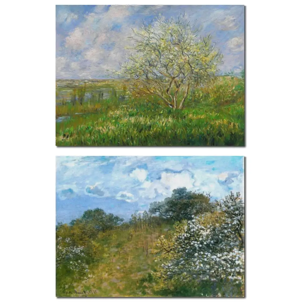 

Маленький размер картина маслом Клод Моне весеннее время ручная роспись холст пейзаж для ресторана ванная комната Настенный декор