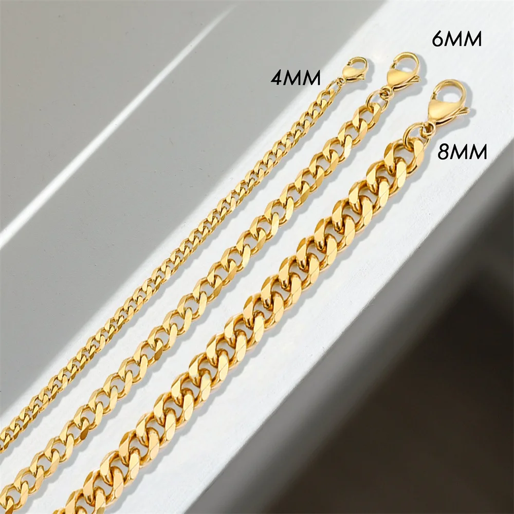 EManco 커브 체인 팔찌, 클래식 스테인레스 스틸, 4mm, 6mm, 8mm, 매력 쿠바 체인, 남성 여성 팔찌