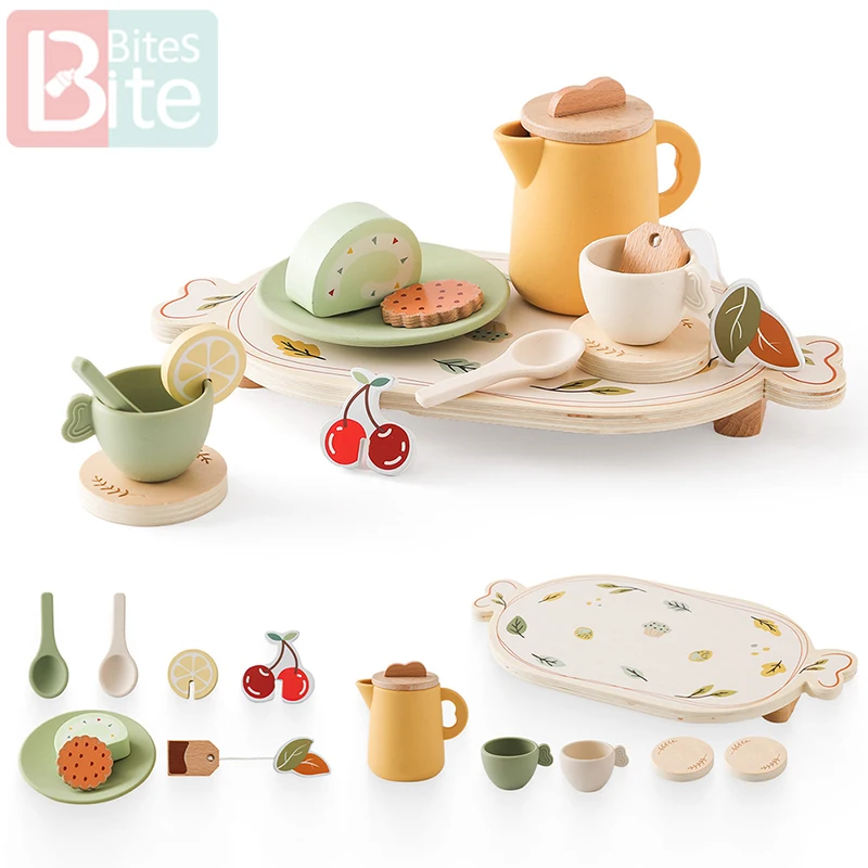 Montessori Toys Girls Wooden Tea Sets Toys Pretend Play Baby Toys Coffee Cake Afternoon Tea Education Play House Children's Toy