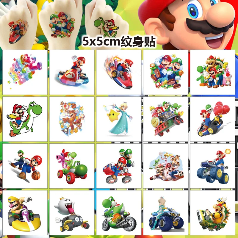 20 個漫画アニメ Supermario タトゥーステッカーかわいい子供一時的な防水タトゥーステッカーパックキッズガール面白いギフトおもちゃ