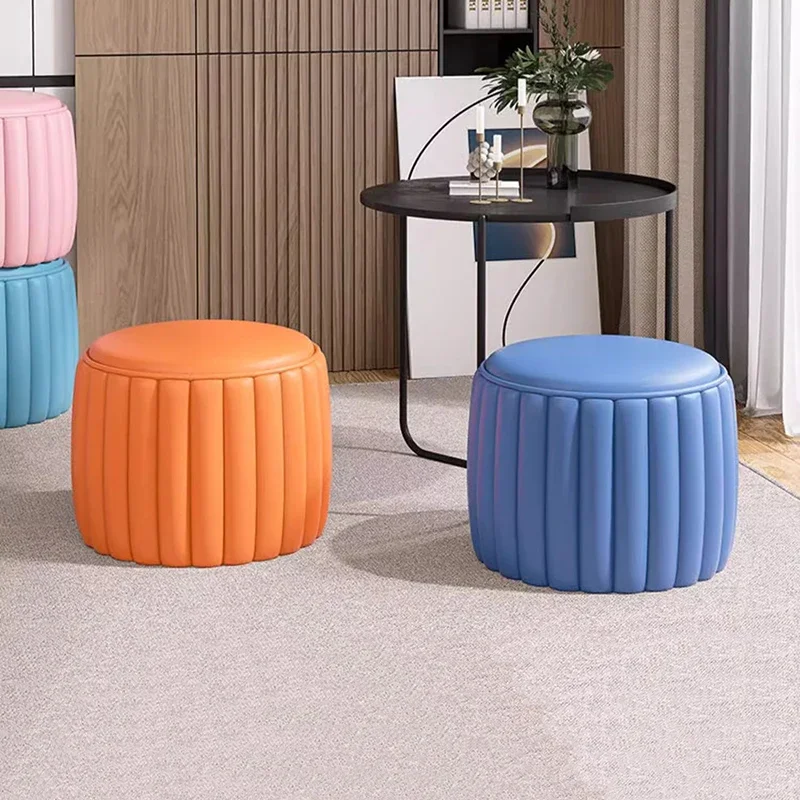 

European Leather Stool Modern Round Portable Office Minimalism Bedroom Stool Living Room Small Taburete Entrance Furniture