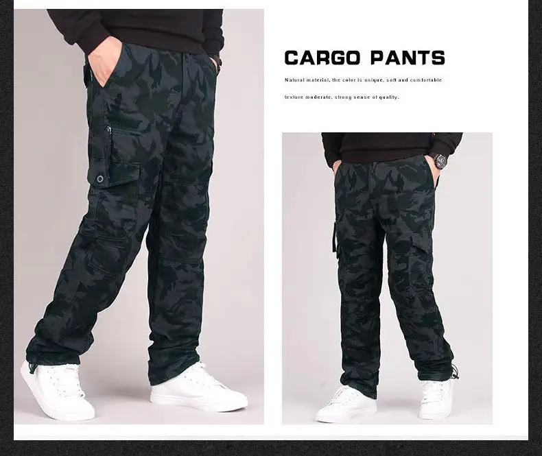 Neue Herren Cargo-Hosen Outdoor Verdickte Fleece-Warme Tarnmuster Taktische Lange Hosen Herbst Winter Herren Weite Baumwoll-Freizeithosen – Detail 12