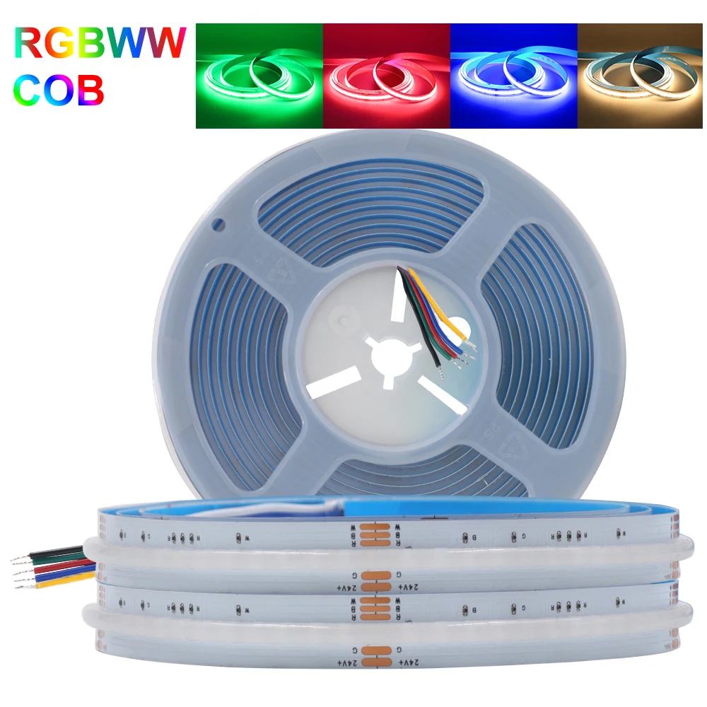 Tira de luces LED RGB RGBW RGBWW COB con Control remoto DC12V/24V, cinta LED COB compatible con Bluetooth, Cinta Lineal COB con Kit de alimentación