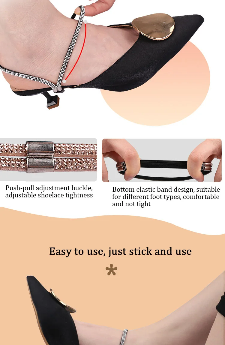Diamant-Schnürsenkel, Anti-Rutsch-Fersenriemen, Gürtel mit Strasssteinen, für High Heels, Schuhbänder, Anti-Verloren-Bänder für Damen, elastische Fixierriemen, Strass – Detail 7