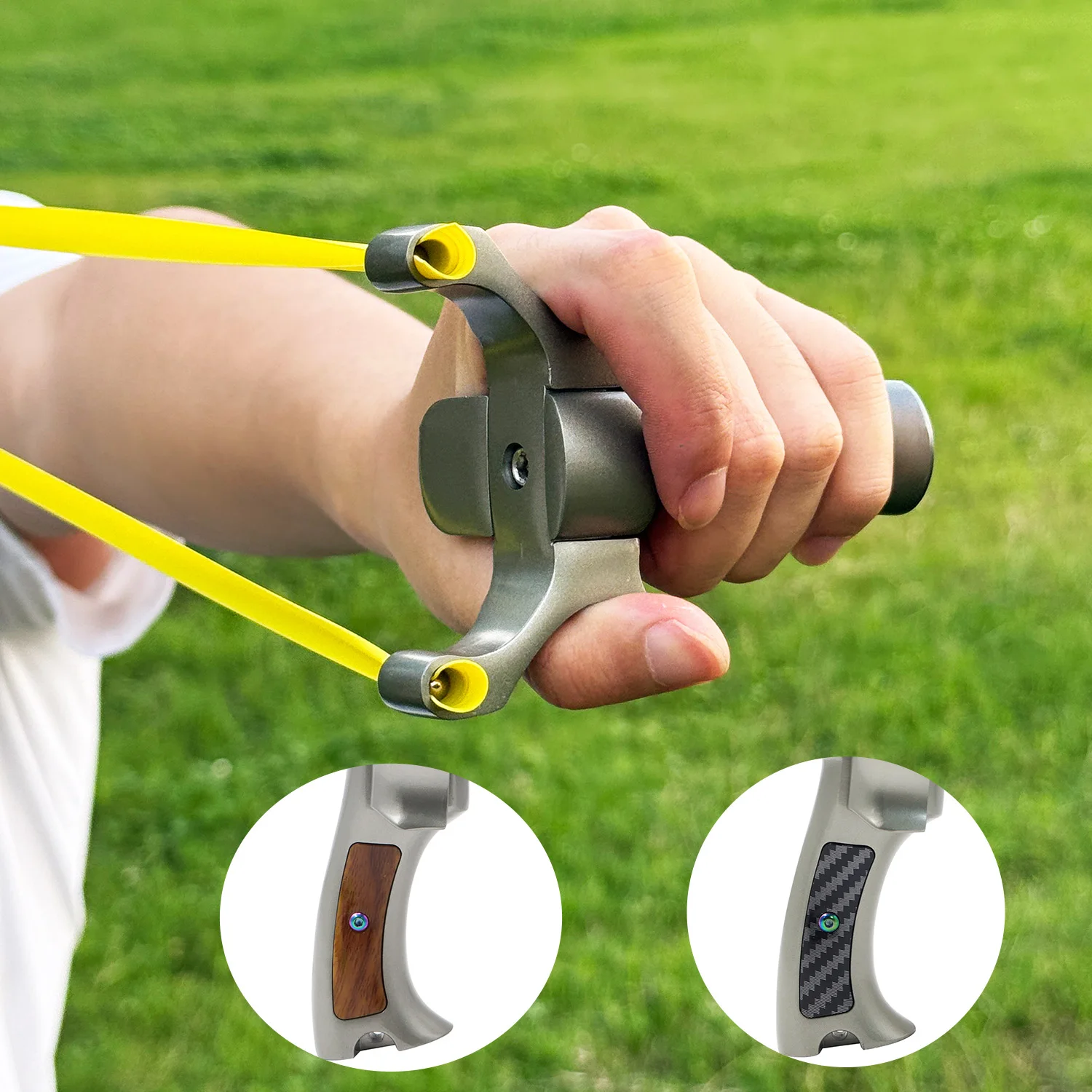 Aluminum Alloy Slingshot Single Clamp Carbon Fiber & Wood Grain Grip High Precision Outdoor Shooting Catapult 2 Models