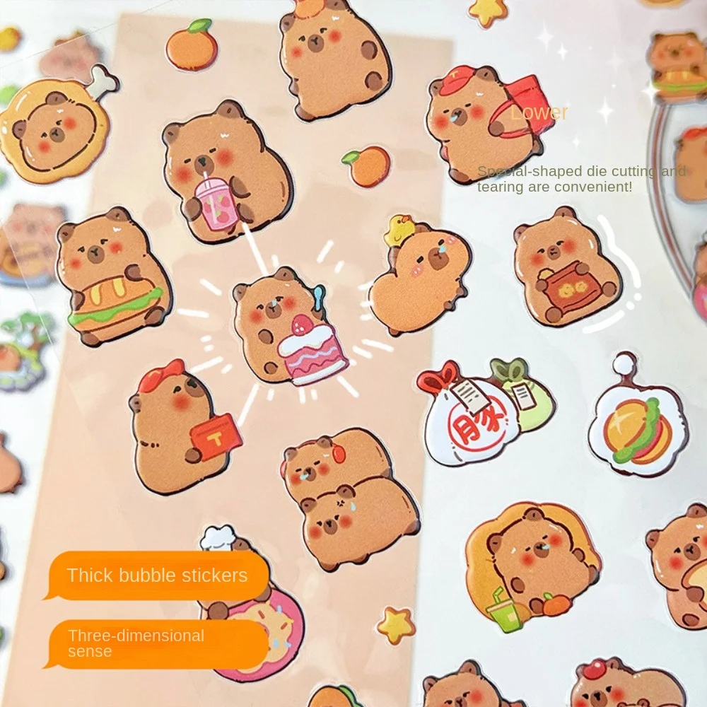 New PVC Capybara Bubble Stickers 3D Lovely Hand Accounting Stickers Reusable Easy To Tear Off Stationery Stickers