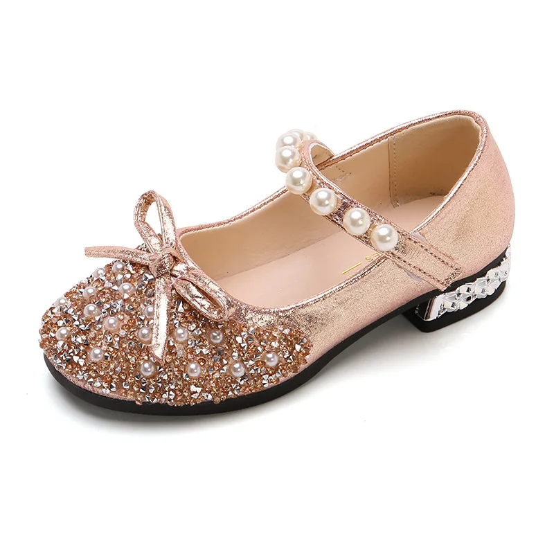 2022 Elegant Children Leather Shoes Party Flat Kids Metal Beaded Crystal Shoes for Girl Dress Ballet Princess Mary Jane Shoes